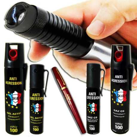 Pack antiagression  : Taser poche+bombes lacrymogenes GAZ+GEL+ stylo lacrymogene